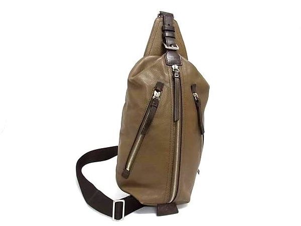 美品 COACH コーチ ボディバッグ 70716 ブラウン系 レザー メンズ パンチング クロスボディ【本物保証】