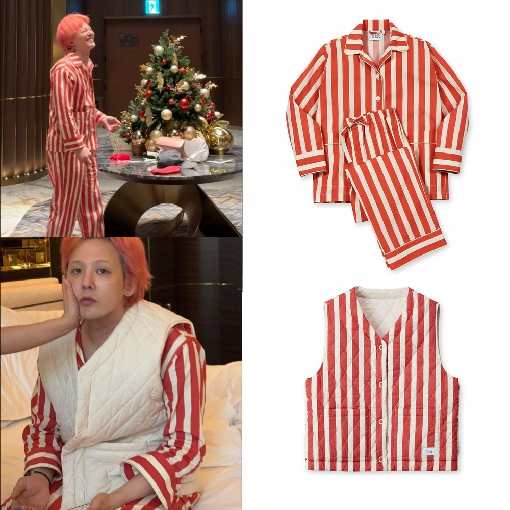 【公式正規品】 g-dragon 着用 Sophisticated Scarlet Pajama Set / Fluffy Croissant Vest (Vanilla)