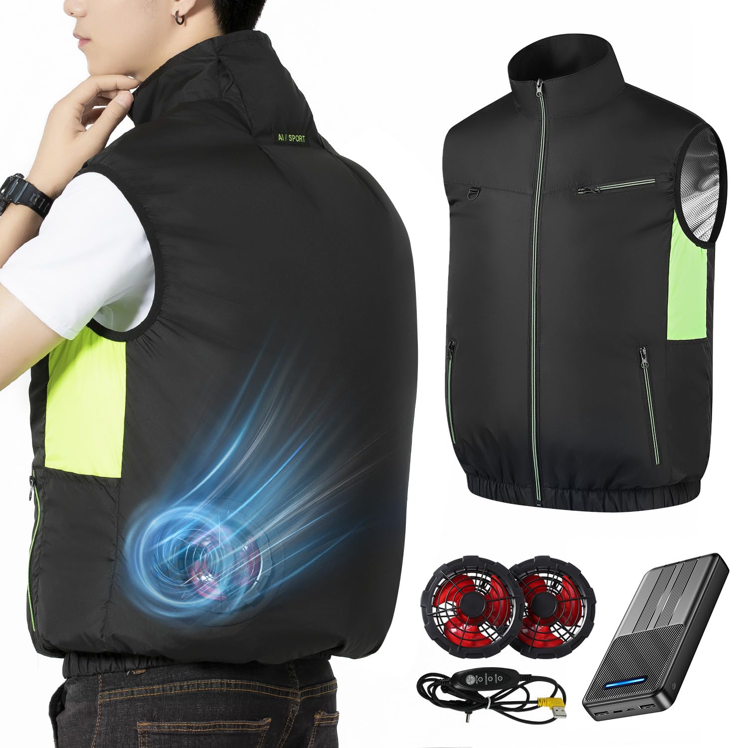 [Noraui] 【2025暴風ファン & 40800mAh大容量バッテリー】 空調作業服 バッテリーファンセット ファン付きベスト 作業用 ジャケット 空調ウェア 空調扇風服 冷却 3段階風量調節