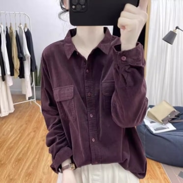 レディース トップス シャツ ブラウス 羽織 前開き ミディアム 長袖 襟付き 角襟 ワイド オーバーサイズ ストリート ポケット ボタン かわいい 大人可愛い シンプル カジュアル おしゃれ