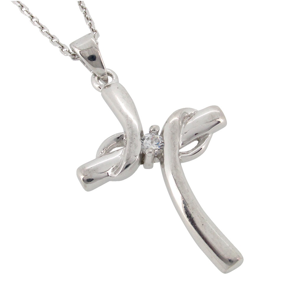 カーブラインクロス シルバーネックレス(ロジウムチェーン付き) メンズ レディース ユニセックス