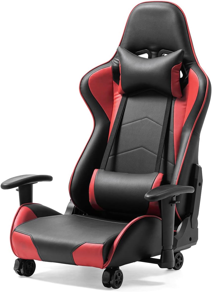 150-SNCF031R Gaming Seat with Casters, Reclining Armrest, Lumbar Support, High Back, Red