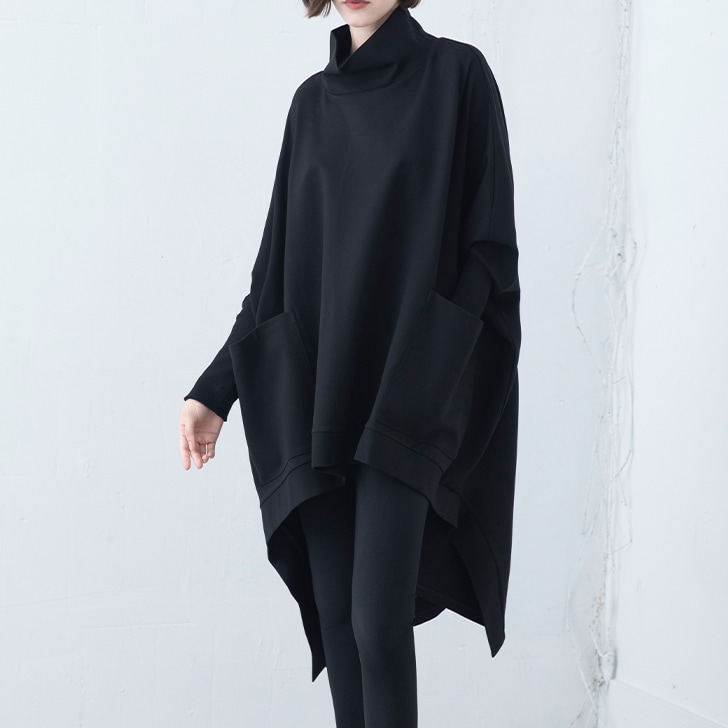 トップス ワンピース ショート ショート丈 ロング ロング丈 袖あり 長袖 タートルネック アシンメトリー きれいめ シンプル 大人 おしゃれ お洒落 かっこいい 大人女子 こなれ感 ラフ