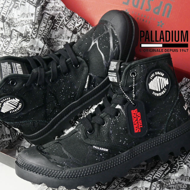 パラディウム ストレンジャーシングス コラボモデル レディース ハイカット スニーカー パンパ ハイ トンネル アップサイド・ダウン カジュアルシューズ キャンバスシューズ 94626 008 ブラッ