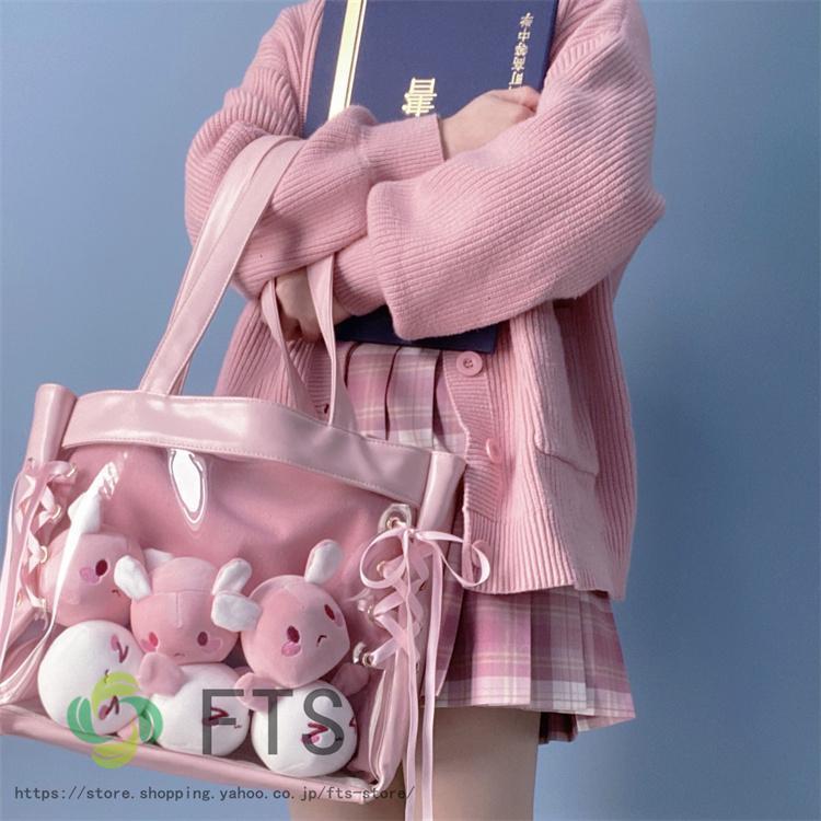 春 夏痛バッグ 痛バ 編み上げ A4 トート リボン レースアップ レザー 地雷