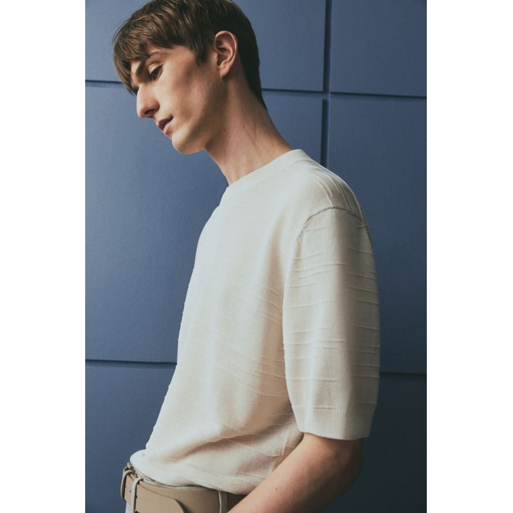 H&M ファインニット T シャツレギュラーフィットライトベージュ