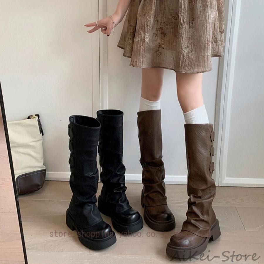 即納セ.ー.ル!ロングブーツ レディース ジョッキーブーツ レディース エンジニアブーツ 疲れない ブーツ ロング シンプル ふくらはぎ 履き口 大きい ゆったり 大きいサイズ