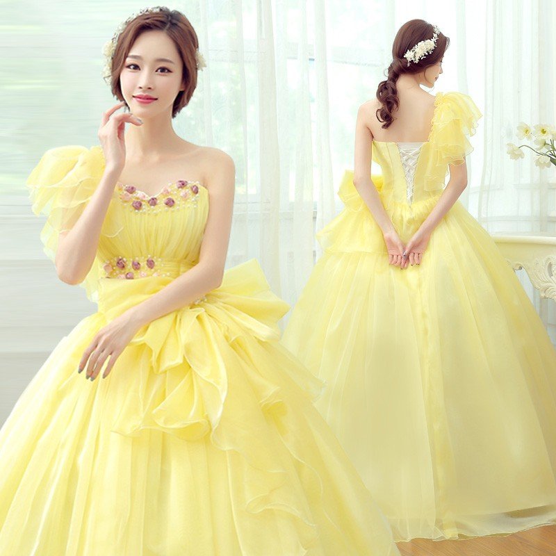 カラードレス ウェディングドレス ロングドレス 演奏会 コンサート 舞台衣装 大きいサイズ ワインイエロー