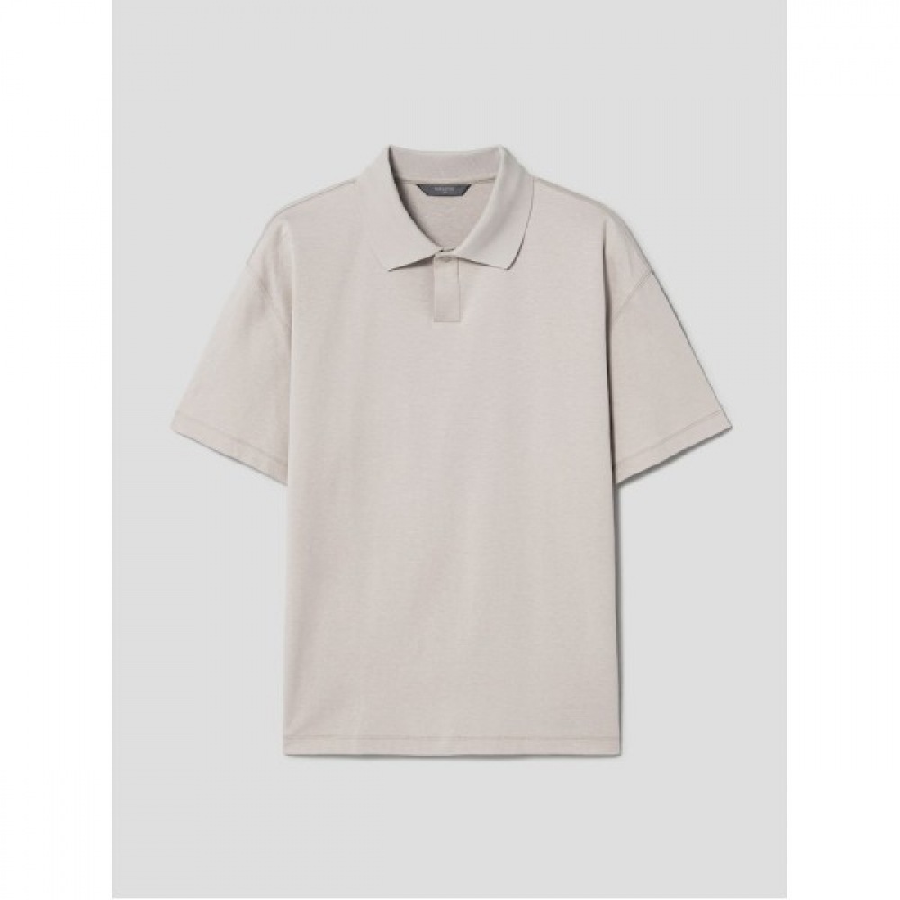 （ロガディス）コットンソリッドショートスリーブオープンカラーTシャツ-ベージュ（RY4342C54A）