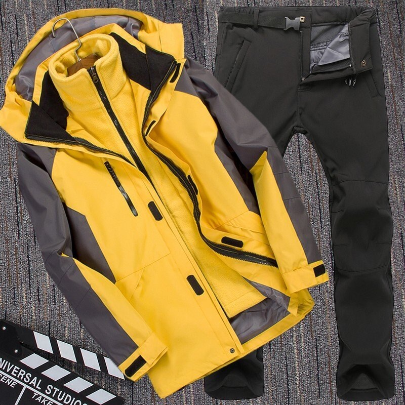 スノーボードウェア4色アウトドア防寒メンズ男女兼用上下セット厚手マウンテンパーカパスケース付き