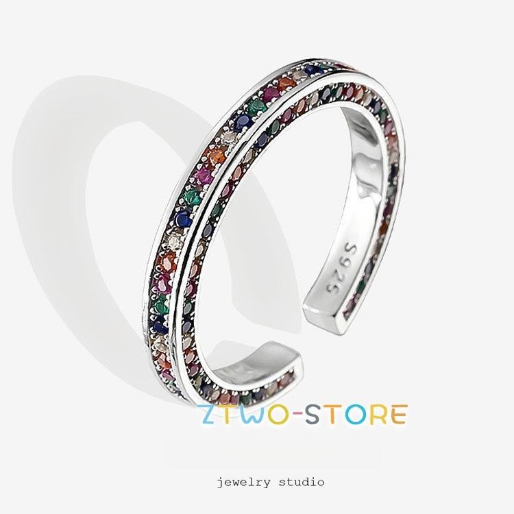 指輪 リング レディース カラフル 彩石 幸運 虹色 ハーフエタニティ フリーサイズ 記念日 ランチ会 金属アレルギー対応 母の日ギフト