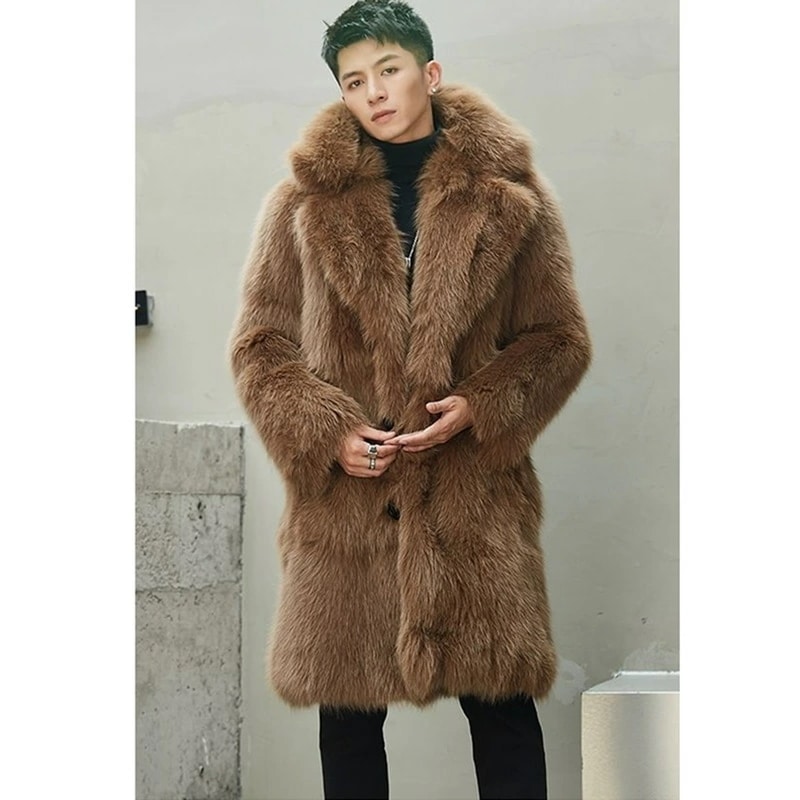 在庫一掃！メンズファーコート 暖かい 防寒 メンズ 毛皮コート 男性用 ビジネスコート メンズファー フェイクファー ロングコート 大きいサイズ アウター 高級 おしゃれ 上着 冬服 秋服 新作 メ