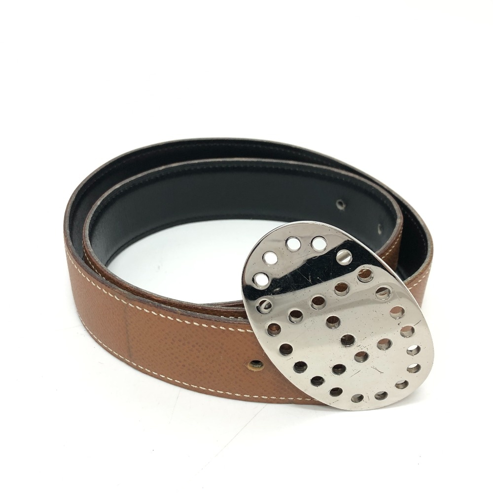 ベルト パンチング H ロゴ バックル ファッション小物 ベルト ボックスカーフ ブラウン