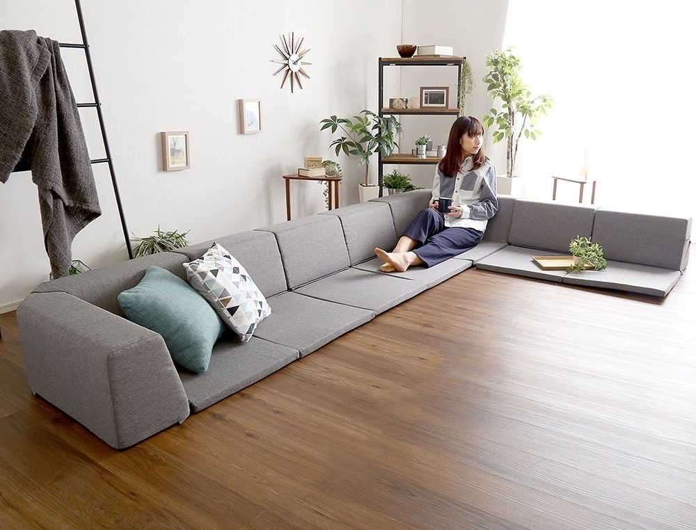 ローソファー 6人掛け リクライニング ロータイプ フロアマット ファブリック 日本製 座椅子 ソファーベッド 完成品 六人用 6人用 ソファ 六人掛け