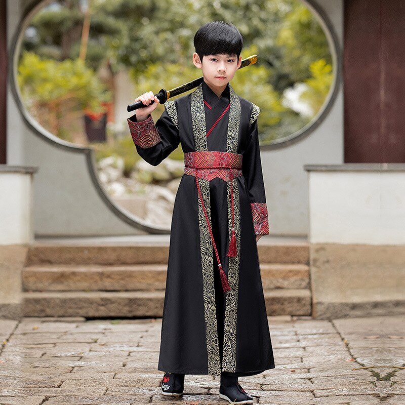 2024新作漢服男児風武侠スーツかっこいい唐装秋冬子供古子少年服