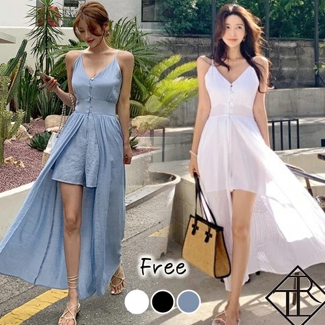 ２点で13o円OFF！【即納】オールインワン カジュアル セットアップ レディース サロペット パンツドレス ジャンプスーツ 上下セット コットン 新作 人気 SNS映え フェミニン ガーリー ナチュ