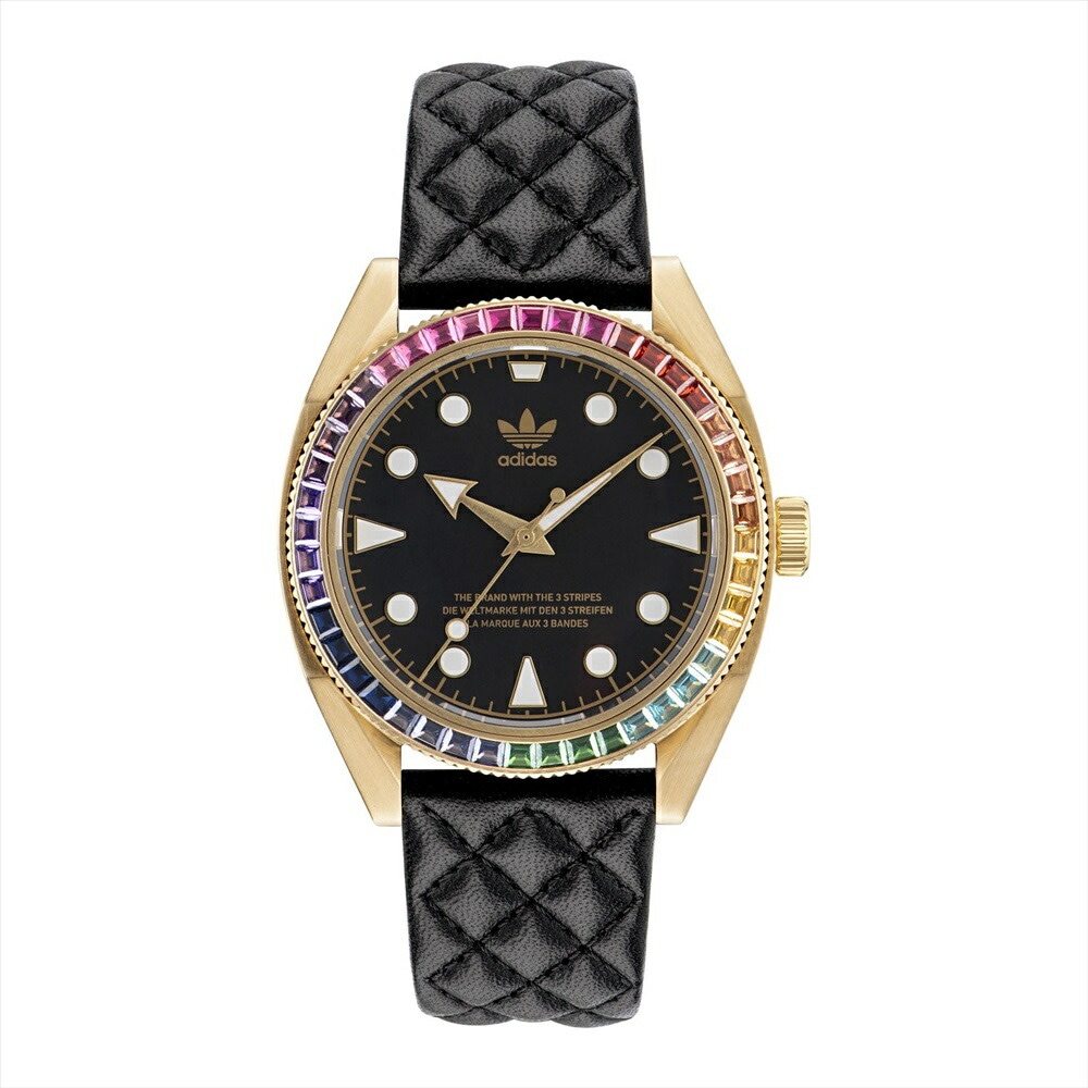 アディダス 腕時計 メンズ 革 レザー ベルト ブラック トレフォイル ロゴ レインボー クリスタル シンプル おしゃれ かっこいい ファッション ブランド レトロ アナログ 男性 贈り物 自分用 ご 17,175円