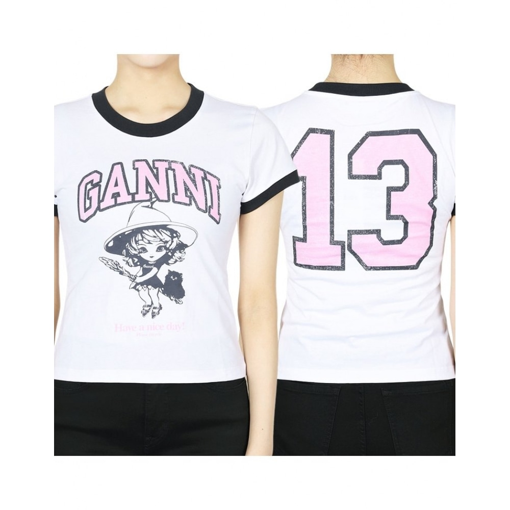 GANI 女性用ウィッチロゴグラフィックショートスリーブ (ホワイト) T4156 151