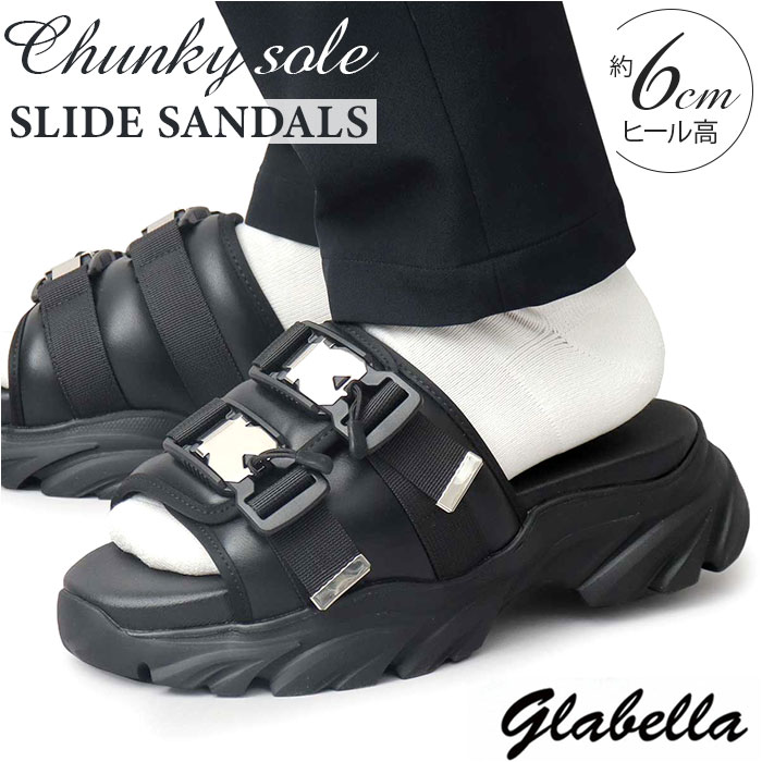 グラベラ サンダル glabella GLBT-289 通販 厚底 メンズ おしゃれ ブランド くつ クツ オシャレ 歩きやすい 室内履き ルームシューズ ブラック 黒 フェイクレザー 合皮 PUレザ