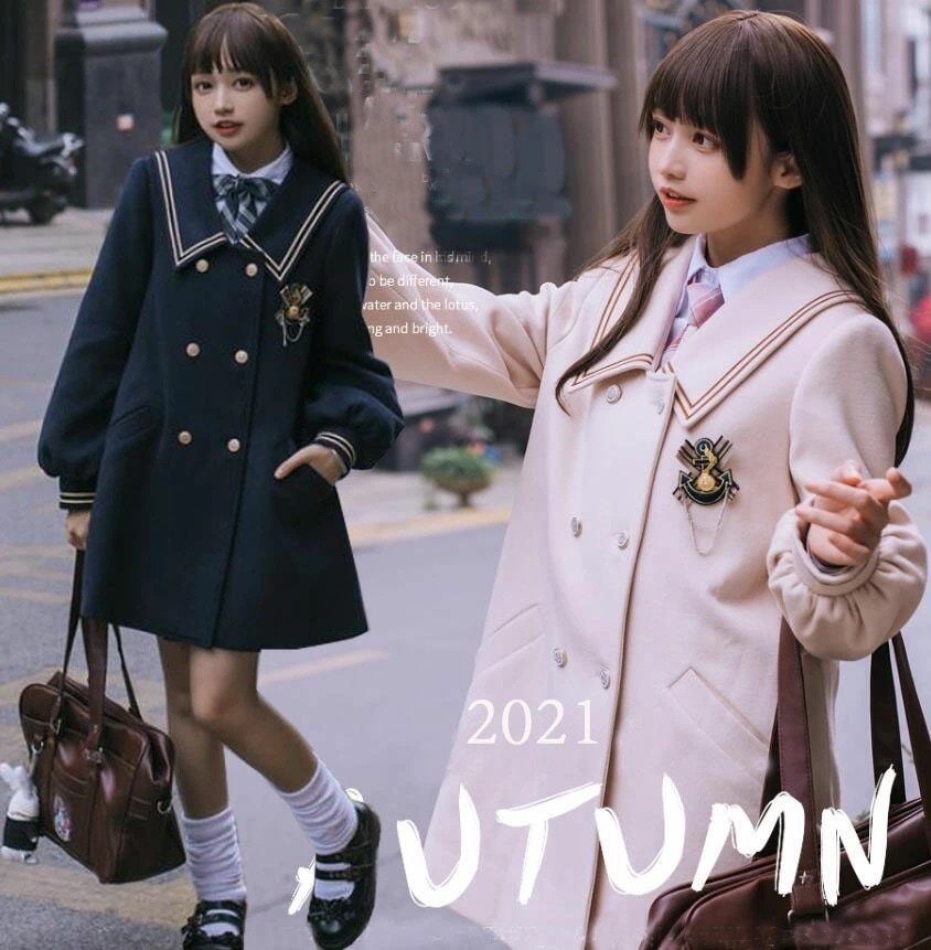 迅速な出荷 コート 服 レディース ミドル丈 服コート 長袖 秋冬 可愛い 学生服 ブレザー 厚手アウター ダブルボタン Aライン マンリ風 コート JK制服 膝丈 中学生 高校生 大学生 大人 ロリ