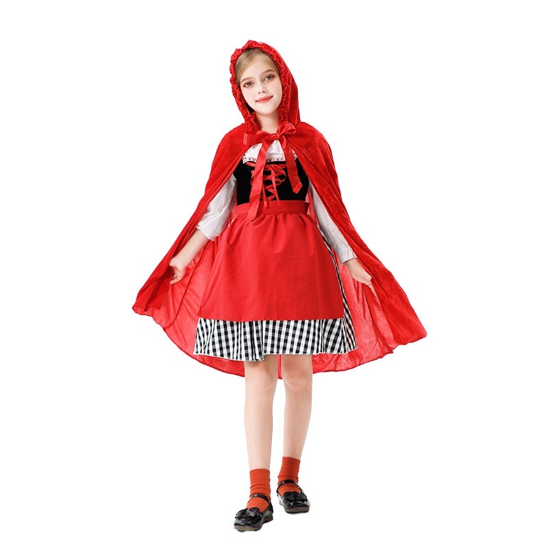 ハロウィンの子供用コスチュームクリスマスパーティー赤ずきんのショールケープ田園風ファームスタイル女の子のパフォーマンスコスチューム