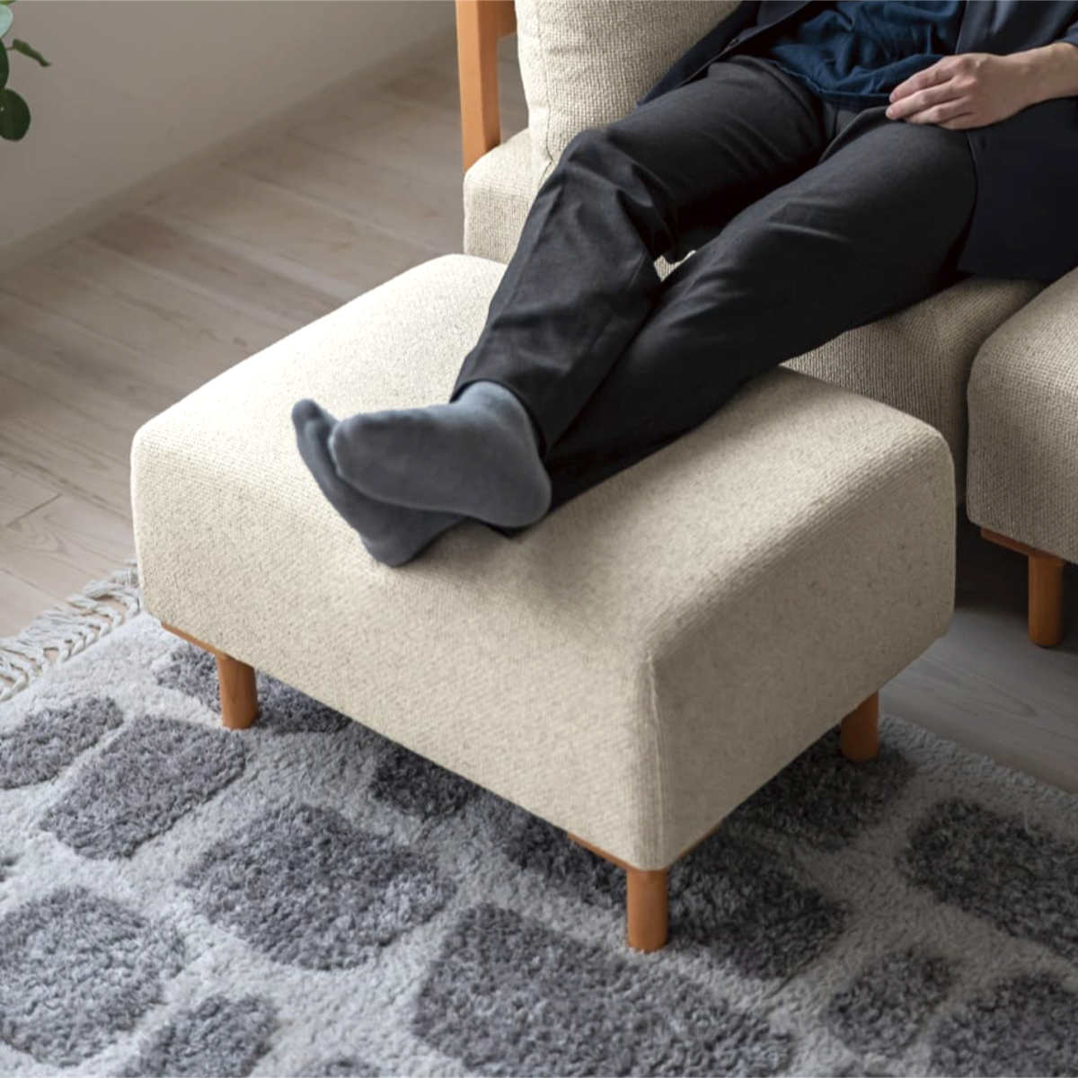 オットマン 幅64.5cm おしゃれ スツールSELF セルフ Mash スツール 足置き ソファ コンパクト 脚 取り外し 天然木 ローソファ リビングソファ 木製 フレーム 和室