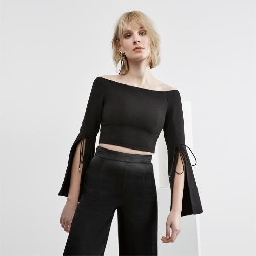 2159.シンプル オフショルダー トップス(ブラック)