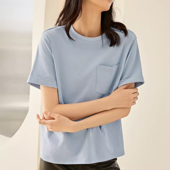 トップス Tシャツ シャツ プルオーバー 白シャツ 白トップス 袖あり 半袖 ラウンドネック 襟なし ポケット 綿 大人可愛い シンプル カジュアル 大人 おしゃれ レトロ 大人女子 こなれ感 ラフ 6,856円