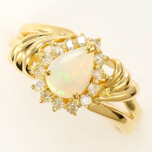 K18 18金 YG リング 指輪 11号 オパール 0.34 ダイヤ 0.15 ジュエリー 中古
