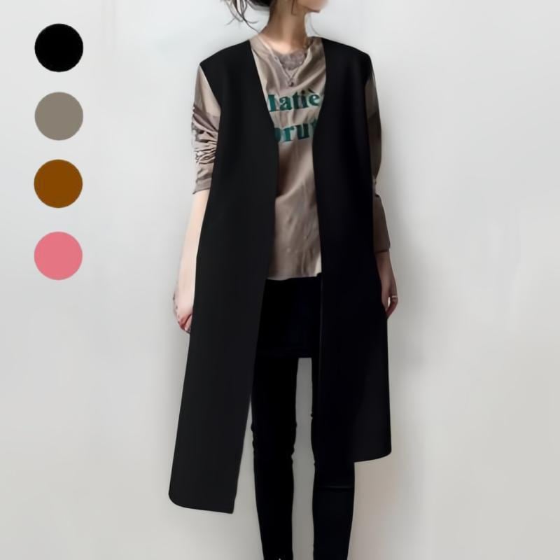 製レディース多用途無地ノースリーブ気質スリムポケットウールジャケット4色