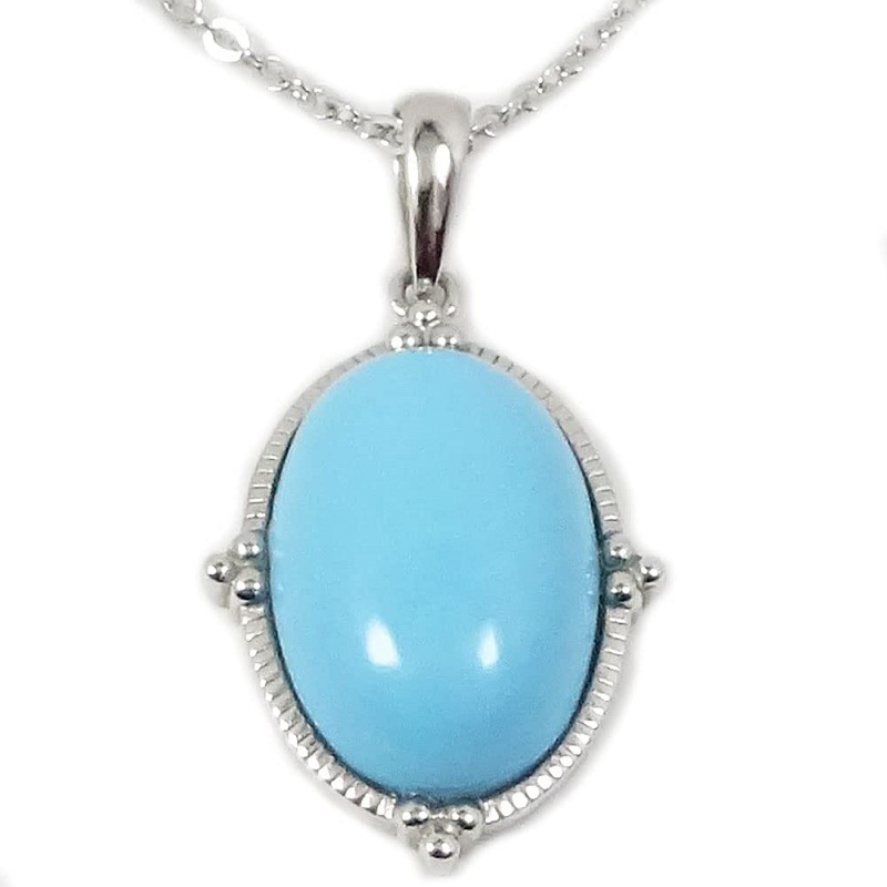 天然ターコイズ （トルコ石） ペンダント ネックレス オーバルタイプ一粒ストーン 【誕生石12月】 14218