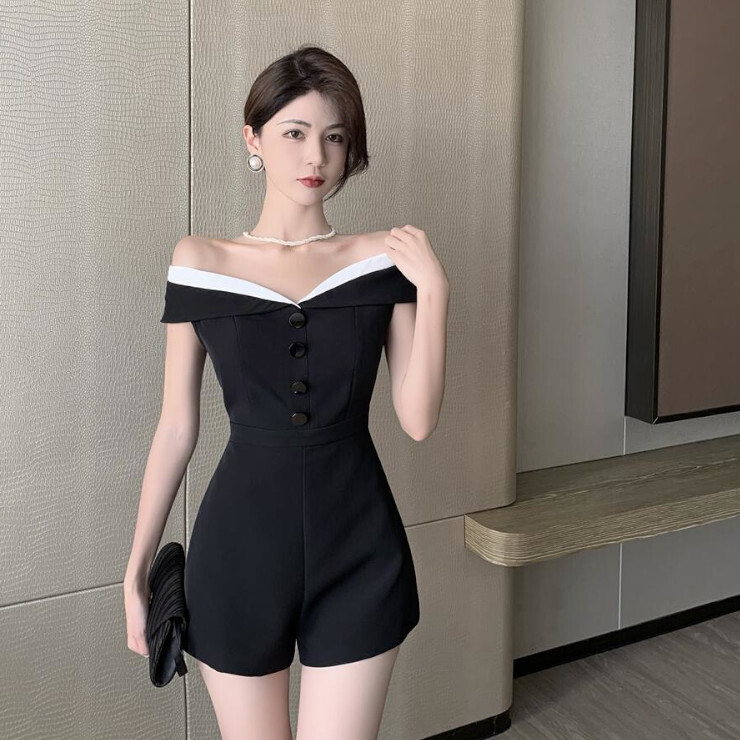 パンツ レディース オールインワン ズボン ショーパン ショートパンツ ワイドパンツ ミニ丈 ショート丈 袖なし オフショル オフショルダー ワンショル ワンショルダー デコルテ スリム 細身 ワイド