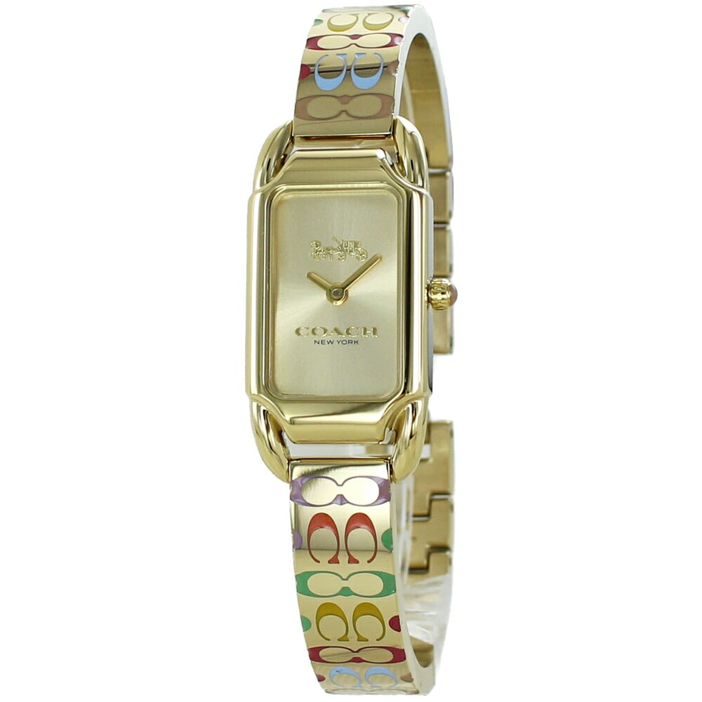 コーチ 小ぶり 腕時計 手表 レディース 長方形 四角 小さい シンプル ブレスレット バングル イエローゴールド マルチ 女性 誕生日 記念日 プレゼント 彼女 妻 母 時計 ブランド ギフト かわ
