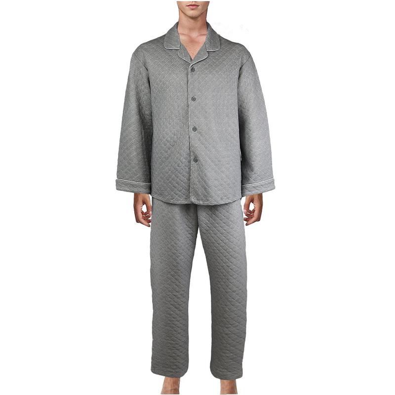 保温綿キルト三重織り生地メンズパジャマセット