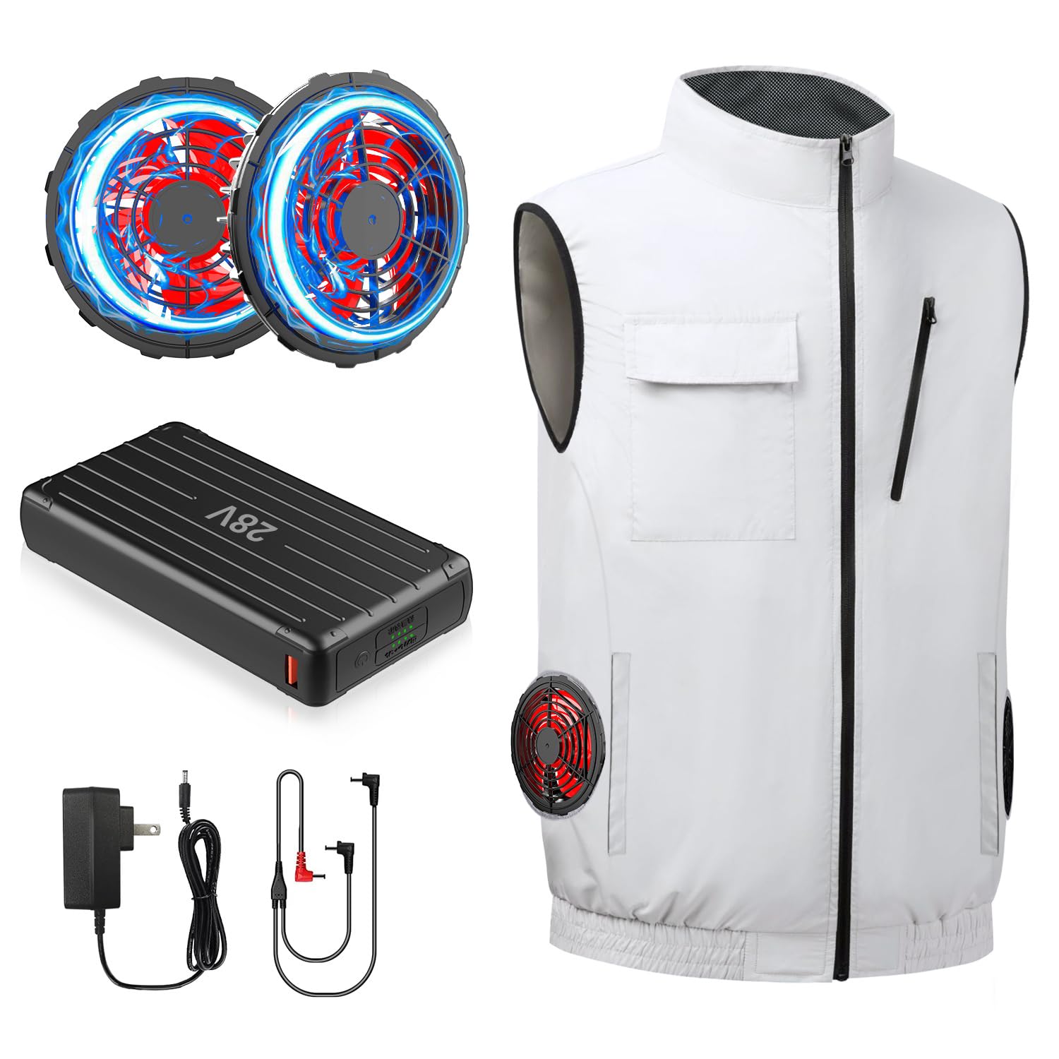 [FGTGGG] ファン付きベスト【2025新登場＆28V超高出力ファンと30000mAh大容量バッテリー付き】 空調作業服 ファンバッテリーセット 4段階風量調節可 最大28時間連続稼働可能 UPF