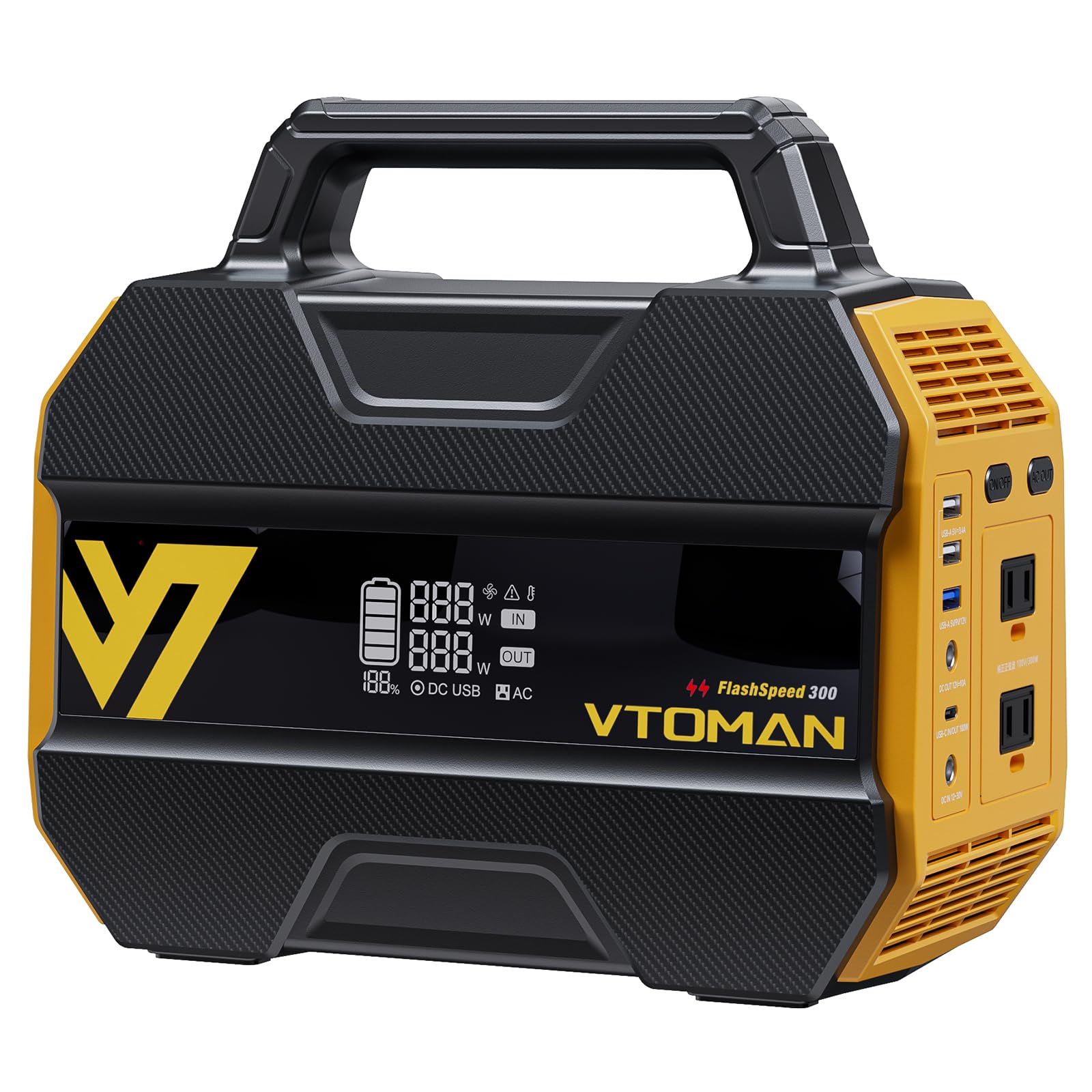 VTOMAN FlashSpeed 300 ポータブル電源 230Wh 定格出力300W 瞬間最大600W PD100W出力 リン酸鉄リチウムイオン電池 長寿命 BMS電池保護 パススルー機能 7つ出