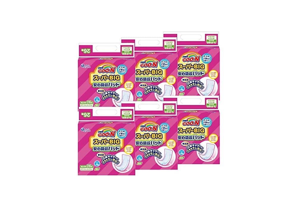 【パッド スーパーBIG】グーン 安心吸収 (15~35kg)156枚(26枚×6) [ケース販売] 5,523円