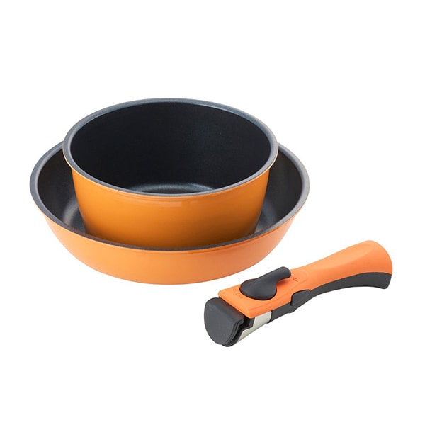 NM-271 フライパン ポット 取っ手 3点セット ガス火専用 オレンジ ベストウェアレジスタンス