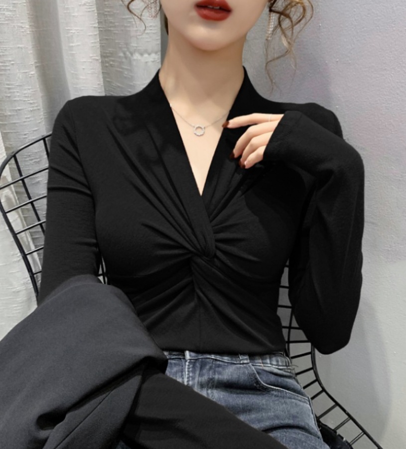 トップス デート モテアイテム カットソー ニットソー 長袖 カシュクール スリム タイト 細身 可愛い きれいめ 上品 おしゃれ かっこいい 可愛い ラブリー キュート ガーリー クール