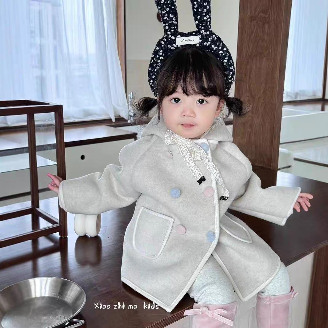 Tianmoer 女の子秋冬ウールコート韓国風子供服ベビーウサギ耳フード付き防風トップス