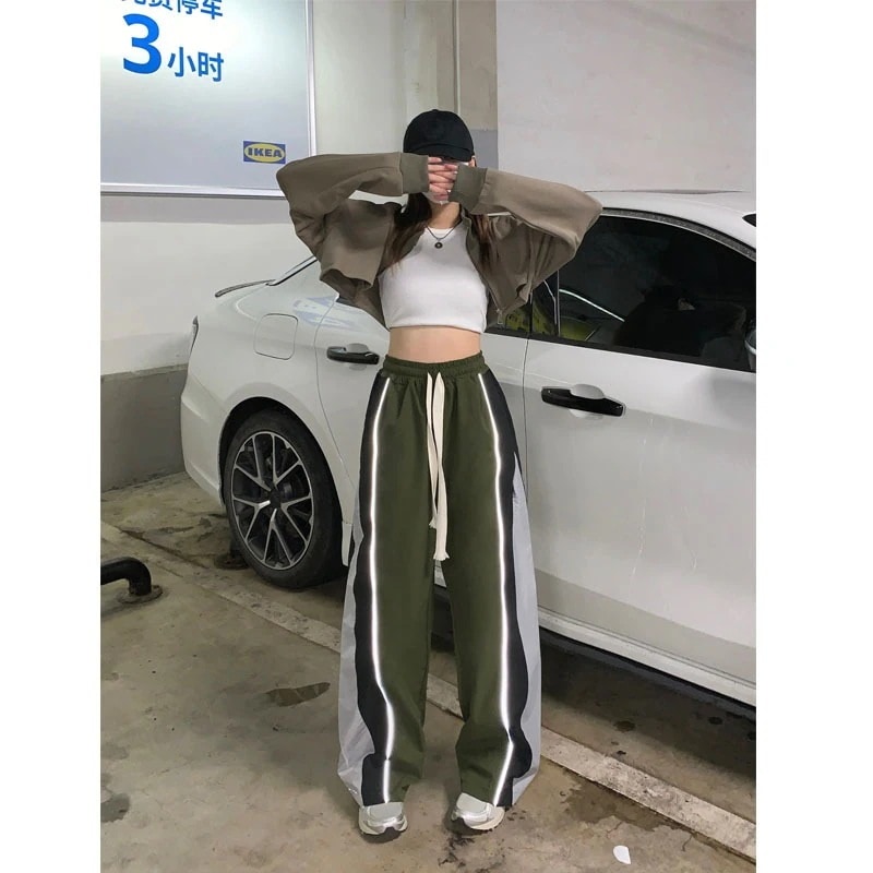 韓国ファッションワイドパンツアメリカンレトロなスポーツパンツ新型ゆったりワイド脚ストレートカジュアルパンツ福袋