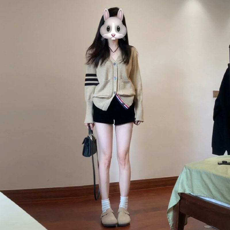 2024年秋冬女性用秋韓国vネックセータージャケット長袖ニットカーディガントップ