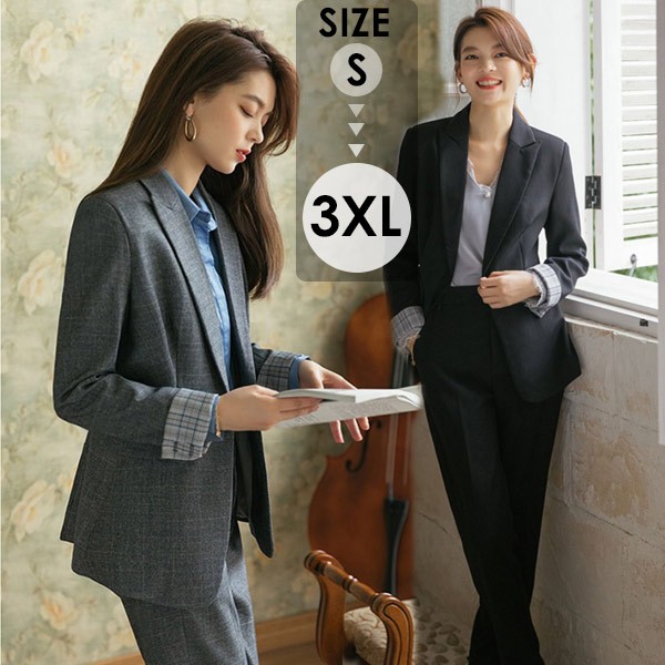 レディース スーツ セットアップ カジュアル フォーマル ビジネス オフィス リクルート 通勤 ママ 母親 パンツスーツ おしゃれ ジャケット ブラック グレー 通勤 事務服 就活 就職活動 面接 仕