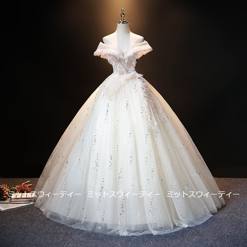 ウエディングドレス カラードレス ロング ベージュ オフショルダー 結婚式 ロングドレス 演奏会 コドレス