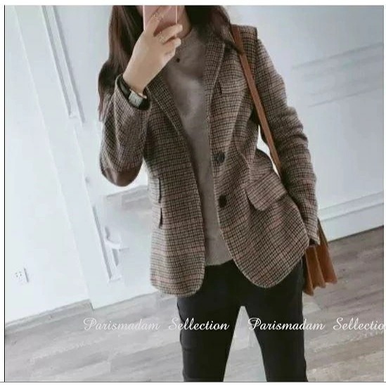 お財布に優しいグレンチェックジャケット　エルボーパッチ　ビジネス　ブレザー　シングル　大きいサイズ有り　S～XXXL　細く見える通勤通学20代30代40代50代60代