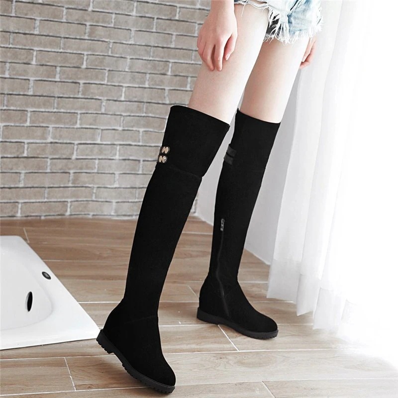 ロングブーツレディースニーハイブーツウェッジソールブーツロングブーツ黒 韓国風 美脚 ロングブーツ秋