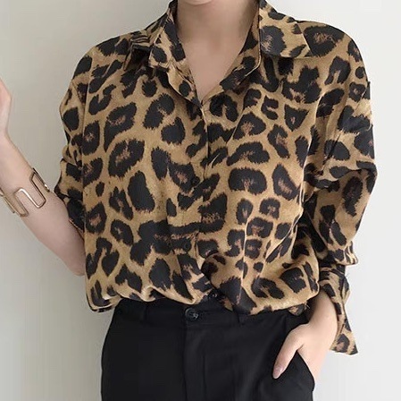 ヒョウ柄長袖シャツ ヒョウ柄長袖ブラウス 茶 ブラウン 韓国 オルチャン レディース 豹柄長袖シャツ 豹柄長袖ブラウス 長袖シャツ 長袖ブラウス シャツ ブラウス 長袖 ヒョウ 豹 ヒョウ柄 豹柄