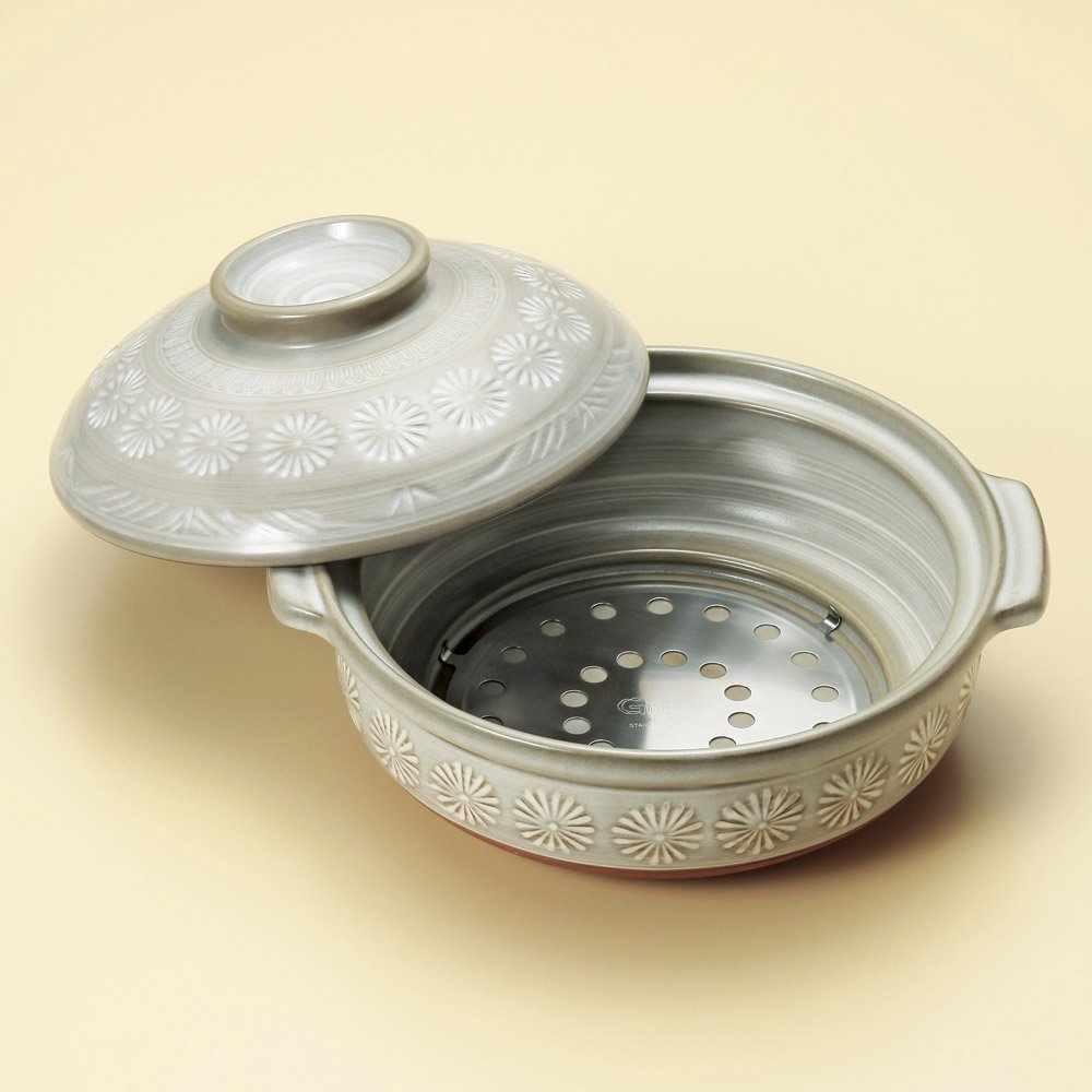 銀峯三島9号IH鍋（プレート付）（萬古焼） [31 x 28 x 16cm 2900g] 【むし鍋】 直火OK 料亭 旅館 和食器 飲食店 おしゃれ 食器 業務用