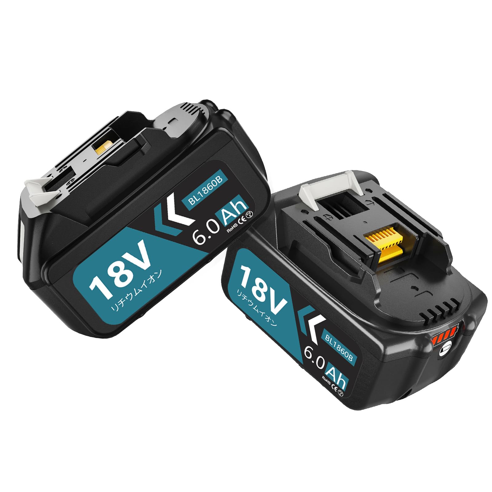 互換 マキタ 18v バッテリー BL1860B 6.0Ah大容量 2個 マキタ バッテリー 18v BL1815N BL1830B BL1860B などに互換可能 LED残量表示機能 BMS基板搭載