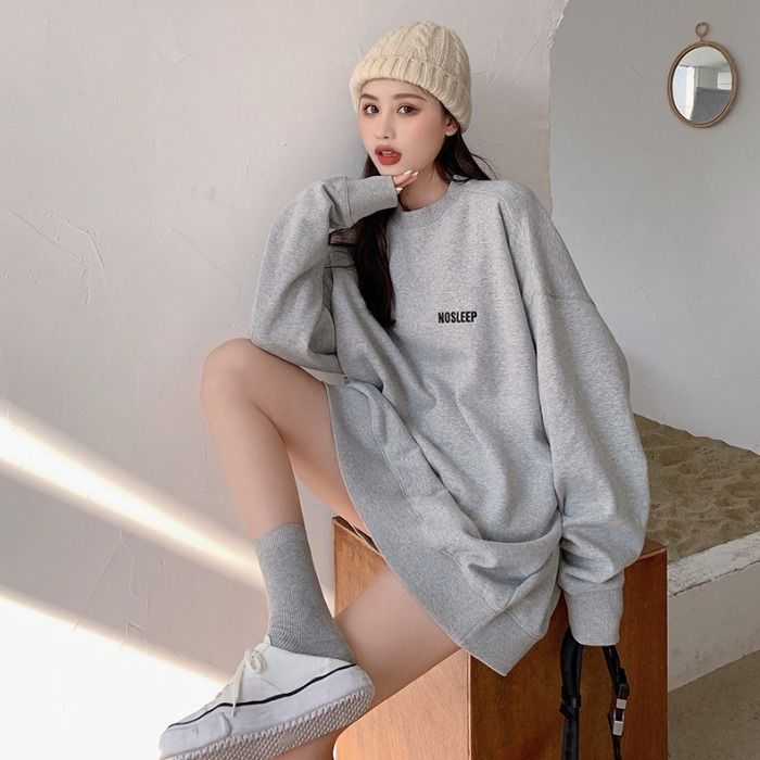 トレーナー レディース トップス BIGシルエット ミドル丈 袖あり 長袖 Uネック シンプル カジュアル ラフ メンズライク ボーイッシュ マニッシュ 大きい ゆったり 学生 普段使い 公園